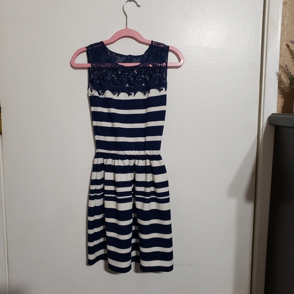 Girls Striped Navy Blue & White Dress - Picture 2 of 5
